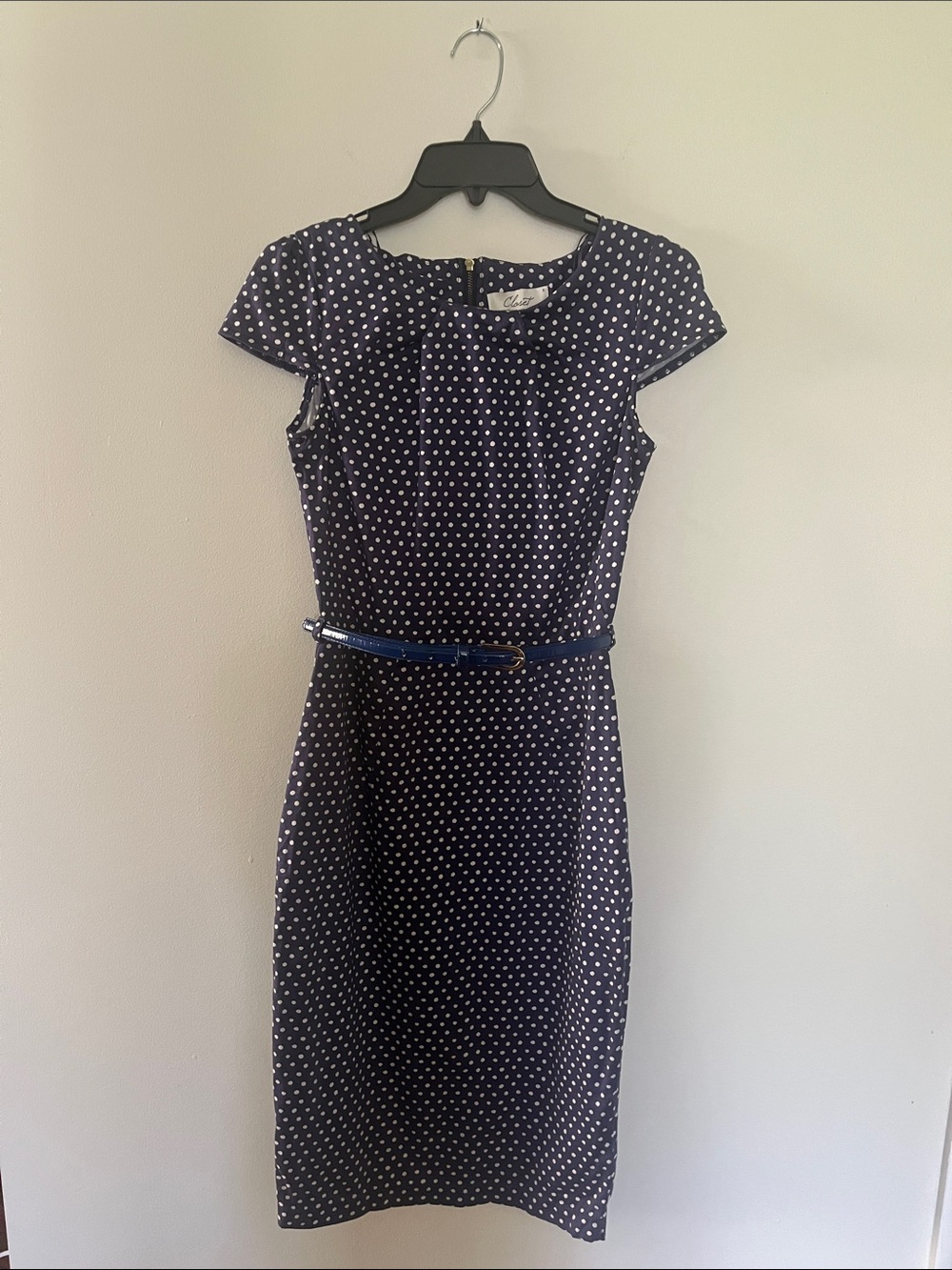 Closet Blue and White Polka Dot Midi Dress with Belt